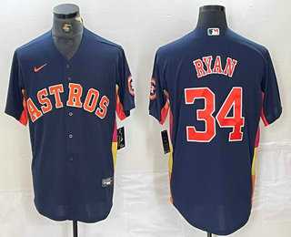 Men%27s Houston Astros #34 Nolan Ryan Navy Blue Team Logo Stitched MLB Cool Base Nike Jersey